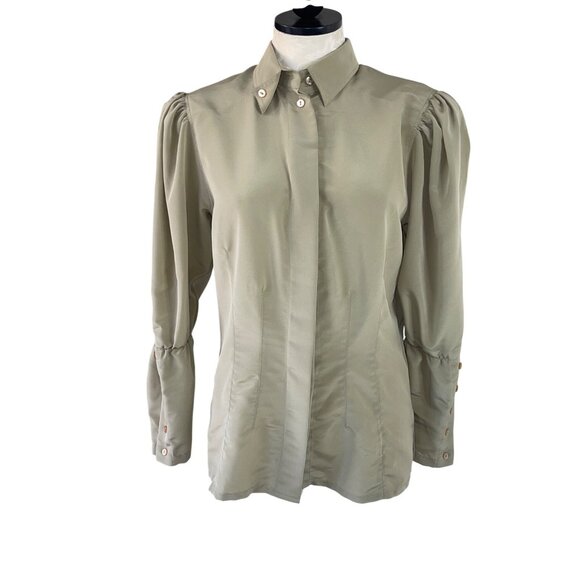 Dino Valiono Tops - Dino Valiano Vintage Womens Blouse Size Small Beige Bishop Sleeve Casual